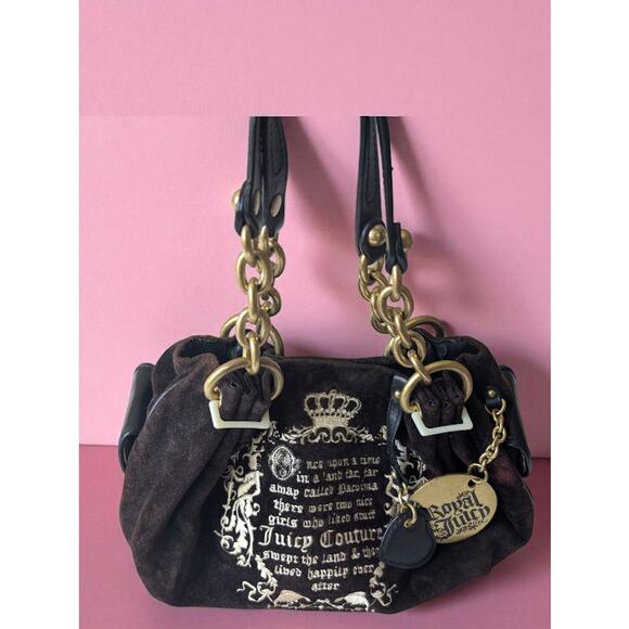 Y2K Juicy Couture Royal Juicy 'Once Upon a Time' Daydreamer Bag – Black Velour - Picture 11 of 15